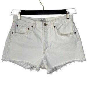 AGOLDE Parker White Distressed Denim Shorts High Rise Raw Hem Size 27